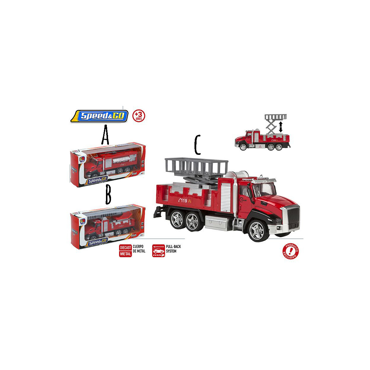 Camion de pompiers en Métal, Jouet d'Enfant. Il y a 3 Modèles au choix Réaliste/Original 27X7,5X11,5 cm