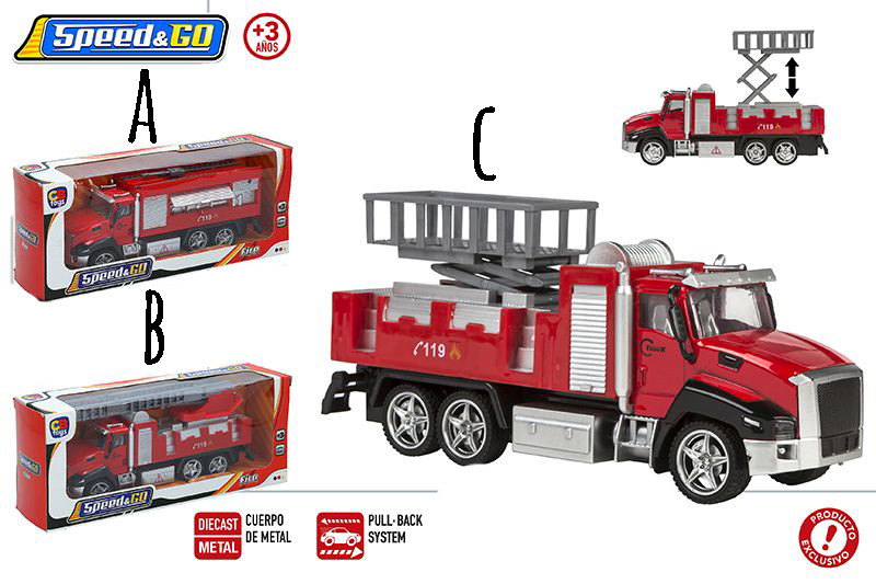 Camion dei pompieri in Metallo, Giocattolo Bambino. Ci sono 3 Modelli da scegliere Realistico/Originale 27X7,5X11,5 cm