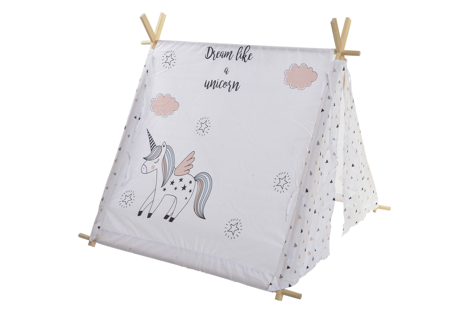 Tipi Blanco, realizado en Algodón y Madera, con Dibujos. Diseño Baby/Kids, con estilo Fantasy (110cm X 106cm) - Hogar y Más