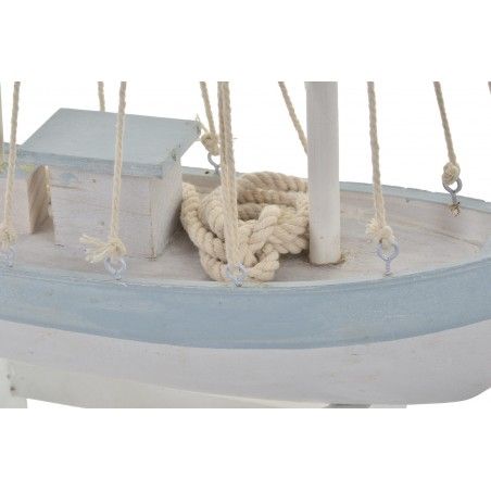 Figure of Sailing ship, made of Wood, White and Blue, with distressed finish. Design Marine/Vintage - Home and More
