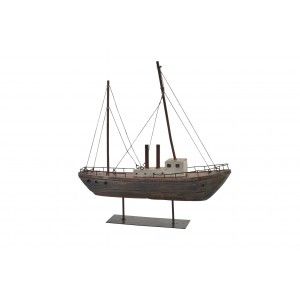 Barco Decorativo realizado en Madera, con acabado envejecido. Diseño Marino, estilo Vintage 37,5cm X 39,5cm X 8,5cm -Hogar y Más