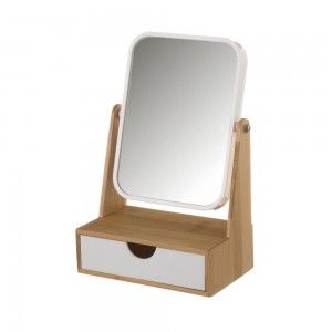 Specchio con Cassetto, realizzato in Bambù, Bianco e Beige, per il Bagno. Nordic design, in stile Moderno - Casa e altro ancora
