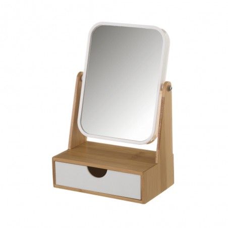 Specchio con Cassetto, realizzato in Bambù, Bianco e Beige, per il Bagno. Nordic design, in stile Moderno - Casa e altro ancora