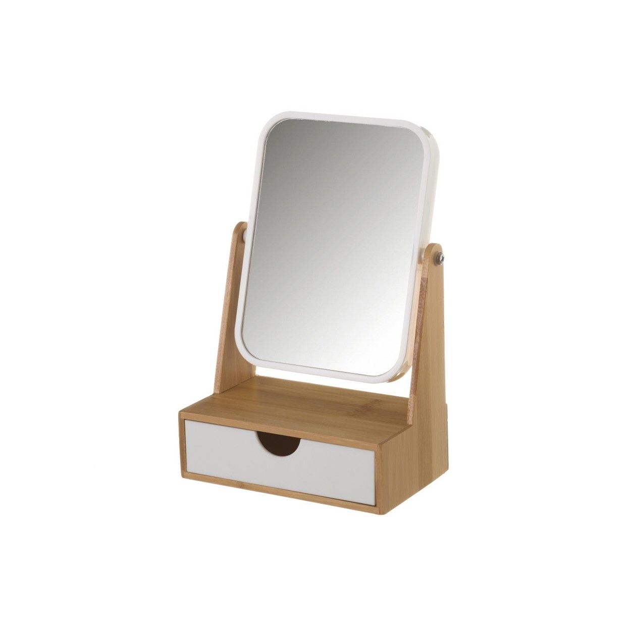 Mirror with Drawer, made in Bamboo, White and Beige, to the Bathroom. Nordic design, with Modern style - Home and More