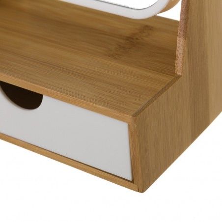 Specchio con Cassetto, realizzato in Bambù, Bianco e Beige, per il Bagno. Nordic design, in stile Moderno - Casa e altro ancora
