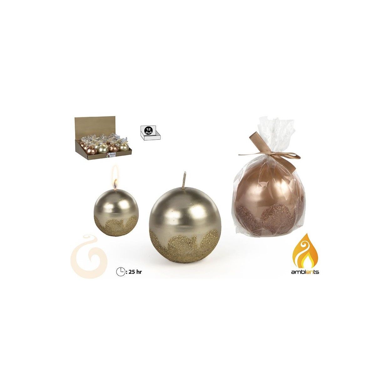 Candle Christmas Glitter, 2 Colors to choose from. Duration 25 Hours. Style Christmas/Original 7,5x7x11,5 cm