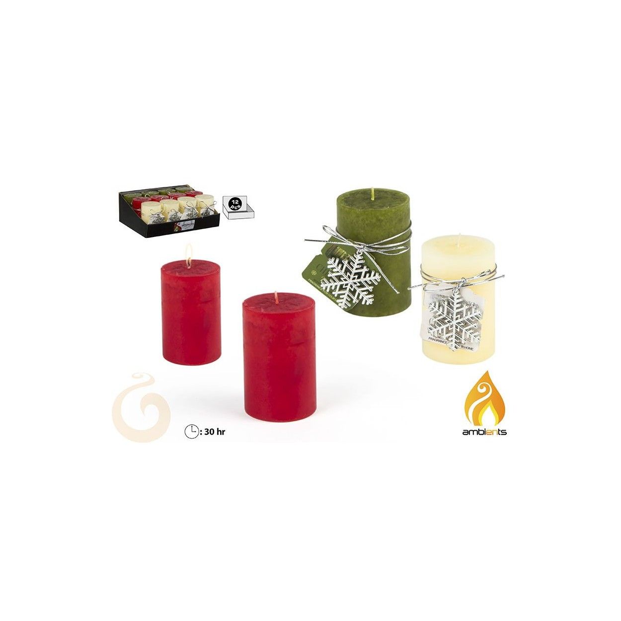 Bougie de Noël accessoires de Noël en 3 Couleurs à choisir. Idéal pour Décorer votre Maison, 30 Heures durée de 6 x 9 cm