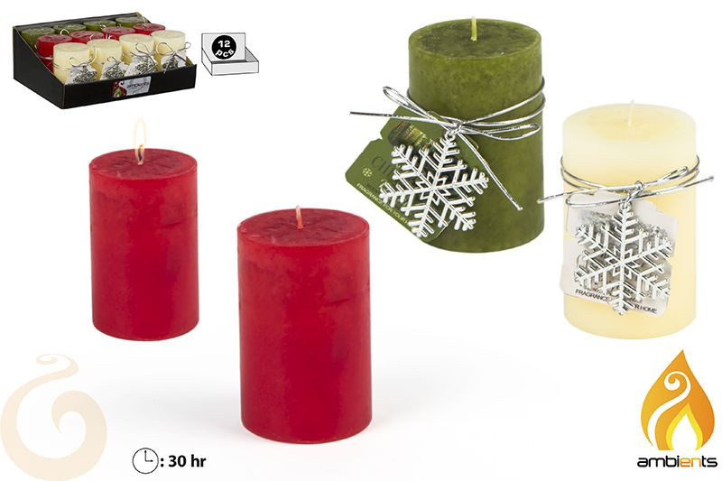 Candela di Natale accessorio di Natale in 3 Colori tra cui scegliere. Ideale per Decorare la vostra Casa, A 30 Ore di durata