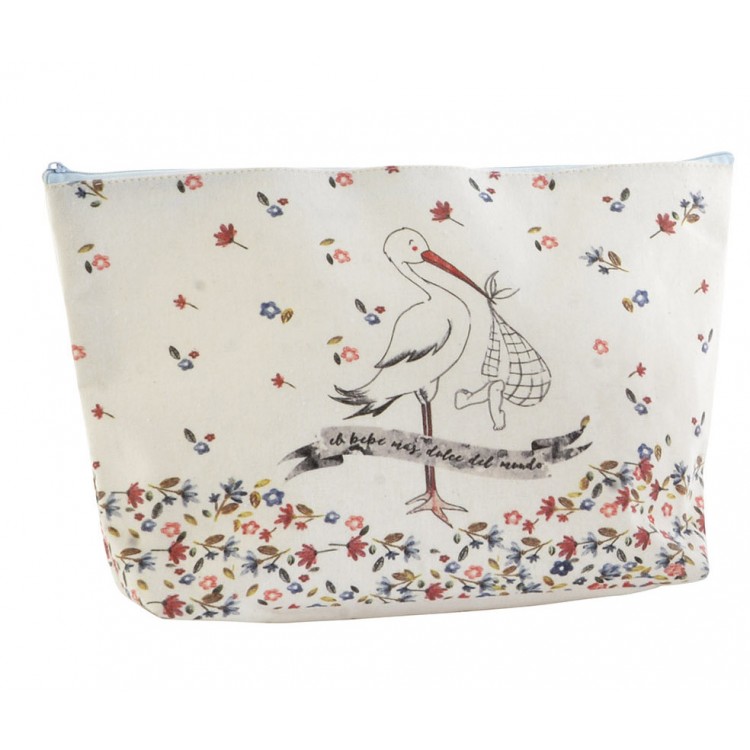 Neceser Viaje/Maquillaje de Tela de Lino. 2 Modelos a elegir, Diseño Cigüeña con Estilo Original/Alegre 33X8X21 cm.-Hogarymas-