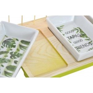 Table/Plateau pour les Collations, du Bois et des Plats (3 Bols de céramique). Design Tropical/Original 28X12X16 cm