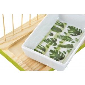 Tabla/Bandeja para Aperitivos de Madera y 1 Cuenco de cerámica. Diseño Tropical/Original 19X11X10 cm