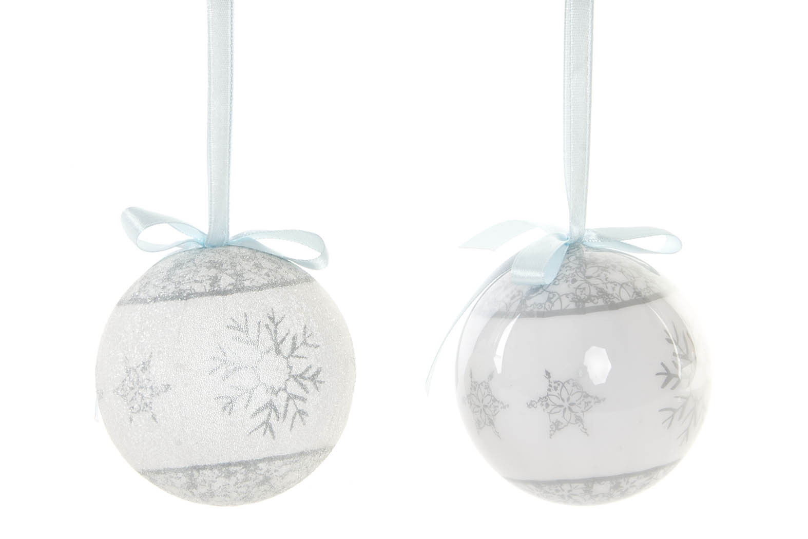 Christmas balls, Silver, Christmas Decorations. Design of Flakes of Snow, with Festive flair. Set of 14 - Home and More