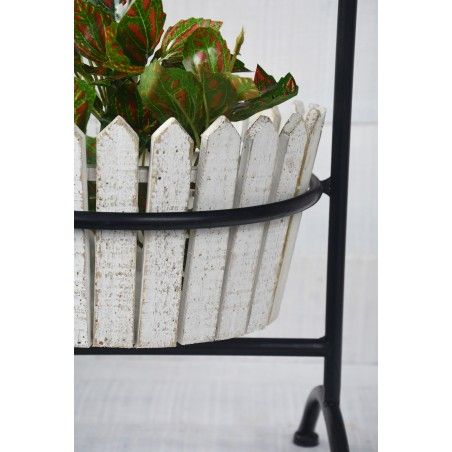 Jardinière Décorative Blanc Vertical en Bois Naturel, Idéal pour l'Extérieur ou l'Intérieur. Vintage/Original 90x27,5x27 cm