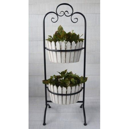Jardinière Décorative Blanc Vertical en Bois Naturel, Idéal pour l'Extérieur ou l'Intérieur. Vintage/Original 90x27,5x27 cm