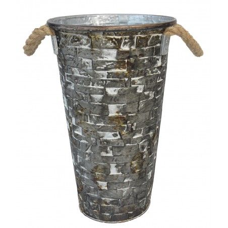 Jarrón Decorativo Vintage de Metal con Asas. Gris metalizado con efecto desgastado diseño Rústico 22x35.5x14 cm