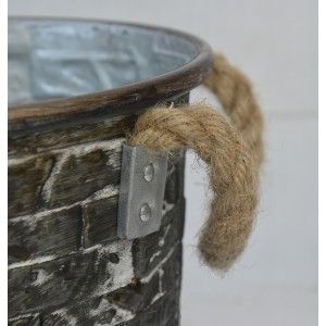 Jarrón Decorativo Vintage de Metal con Asas. Gris metalizado con efecto desgastado diseño Rústico 22x35.5x14 cm