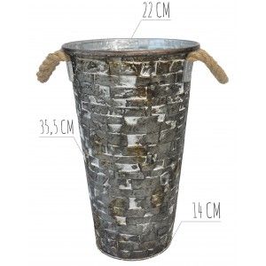 Jarrón Decorativo Vintage de Metal con Asas. Gris metalizado con efecto desgastado diseño Rústico 22x35.5x14 cm