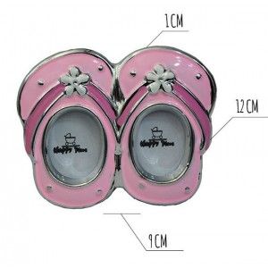 Photo frame/photo Holder Christening Ceramic in set of 10. Design Sandals Original/Modern, in Pink color. 12x9x1 cm