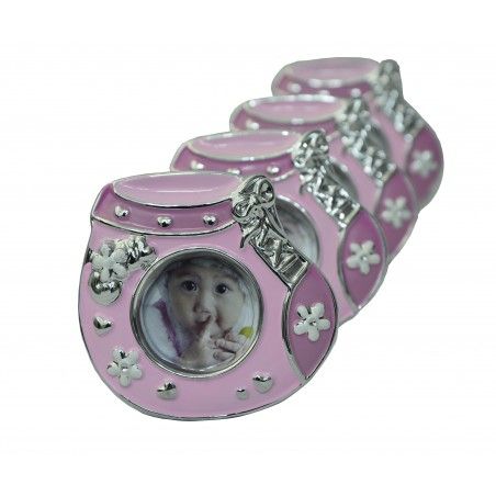 Photo frame/photo Holder Christening Ceramic in set of 10. Design of Shoe Original/Modern, in Pink color. 9x3x9 cm