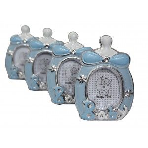 Photo frame/photo Holder Christening Ceramic in set of 10. Bottle design Original/Modern, in Blue color. 13x1x9,5 cm