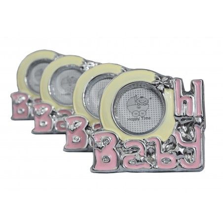 Photo frame/photo Holder Christening Ceramic in set of 10. Design "Hi Baby" Original/Modern, in Pink color. 15x1x11,5 cm