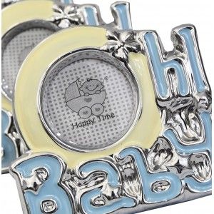 Photo frame/photo Holder Christening Ceramic in set of 10. Design "Hi Baby" Original/Modern, in Blue color. 15x1x11,5 cm