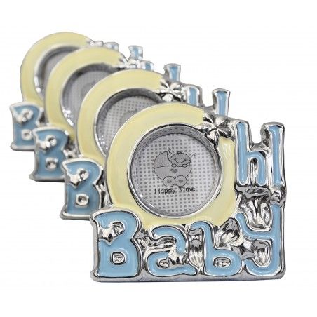 Photo frame/photo Holder Christening Ceramic in set of 10. Design "Hi Baby" Original/Modern, in Blue color. 15x1x11,5 cm