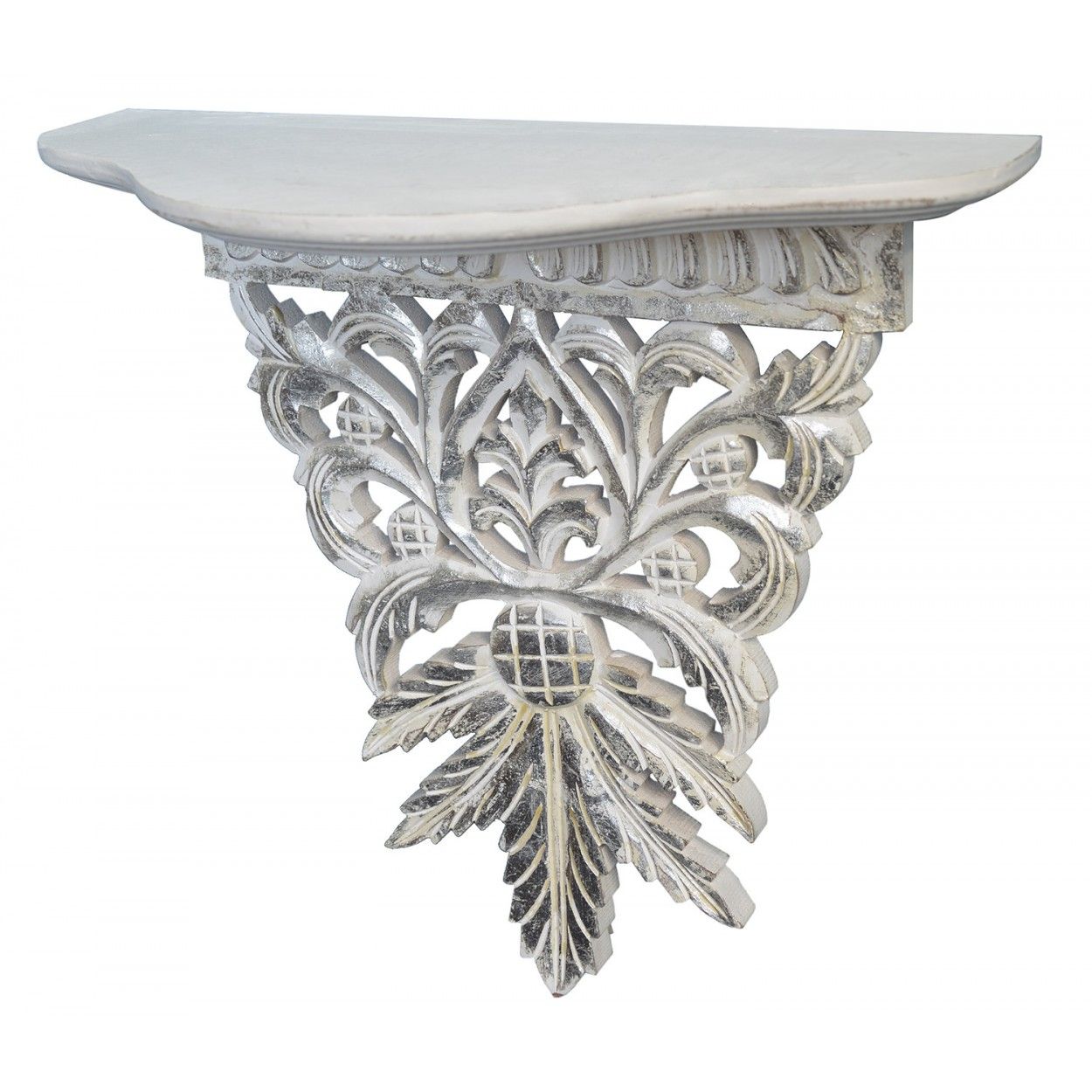Wood wall shelf (38x16x38 cm). Silver color 