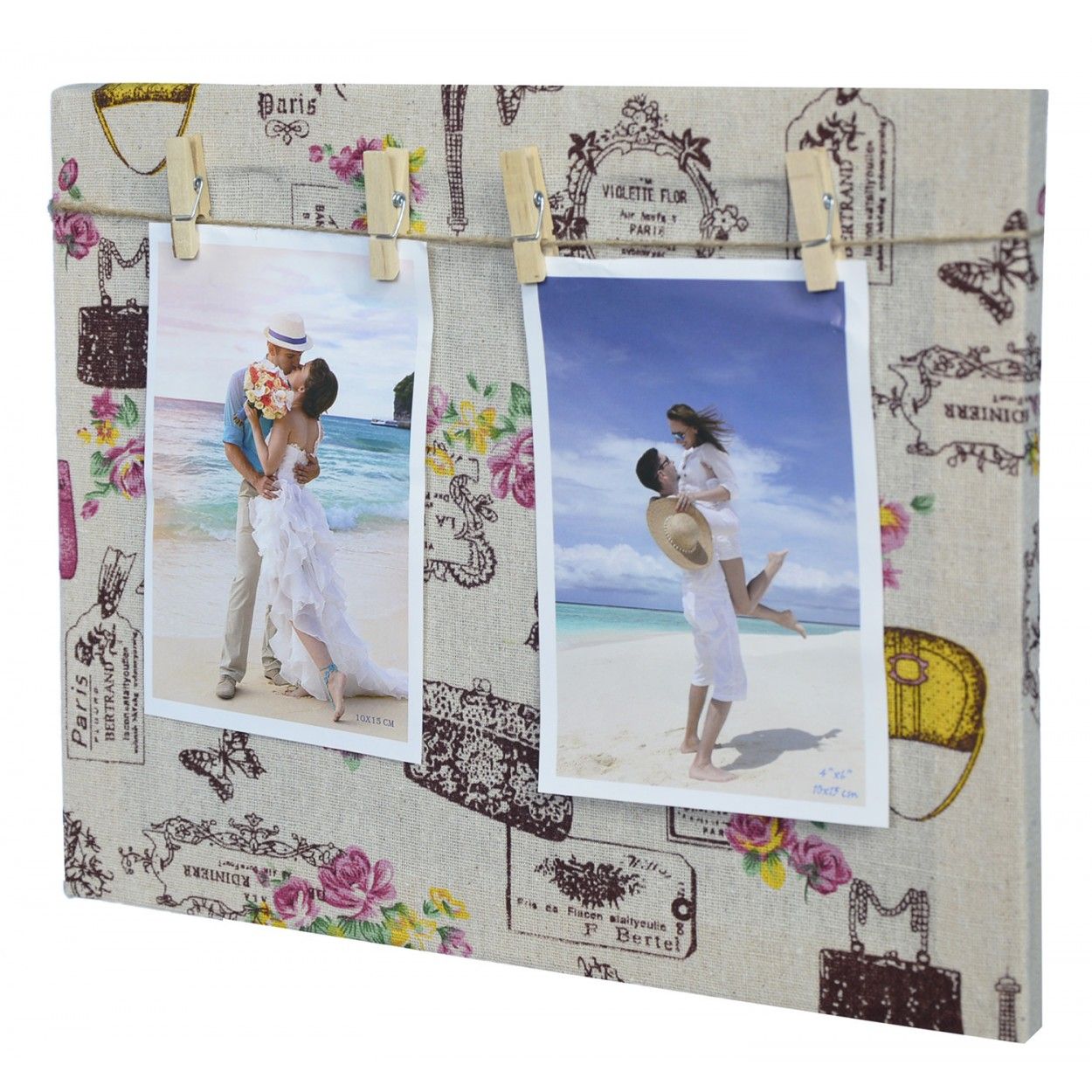 Framework multifoto Vintage, canvas textile printed, with fixing by clips France. 29.7 cm x 24,7 cm, Home and More.