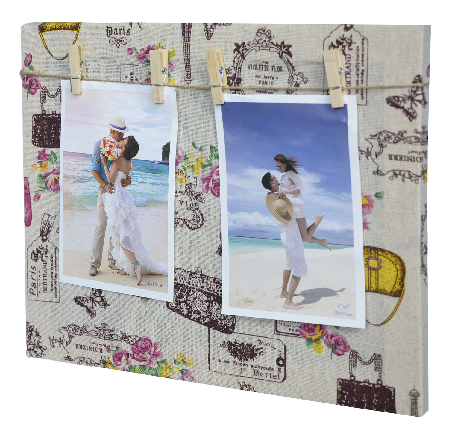Cadre multifoto Vintage, toile textile imprimé, avec fixation par clips France. 29,7 cm x 24,7 cm, la Maison et Plus.