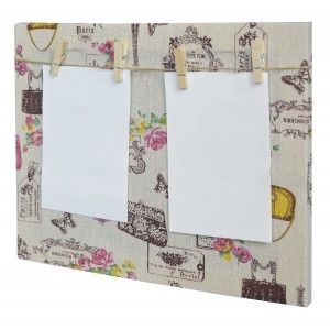 Marco multifoto Vintage, de lienzo textil impreso, con sujección por pinzas France. 29,7 cm x 24,7 cm. Hogar y Mas.