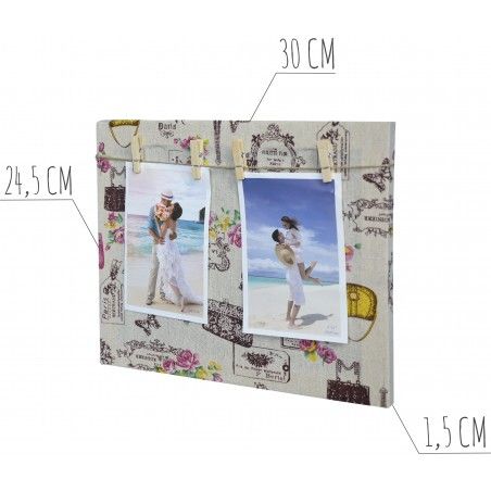 Framework multifoto Vintage, canvas textile printed, with fixing by clips France. 29.7 cm x 24,7 cm, Home and More.