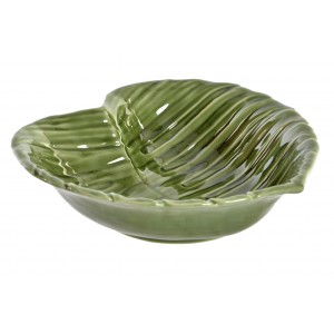 Centro Tavola, Decorativo Porcellana Moderno. Design a forma di Foglia Verde Tropicale 23X24X7 cm - Casa-