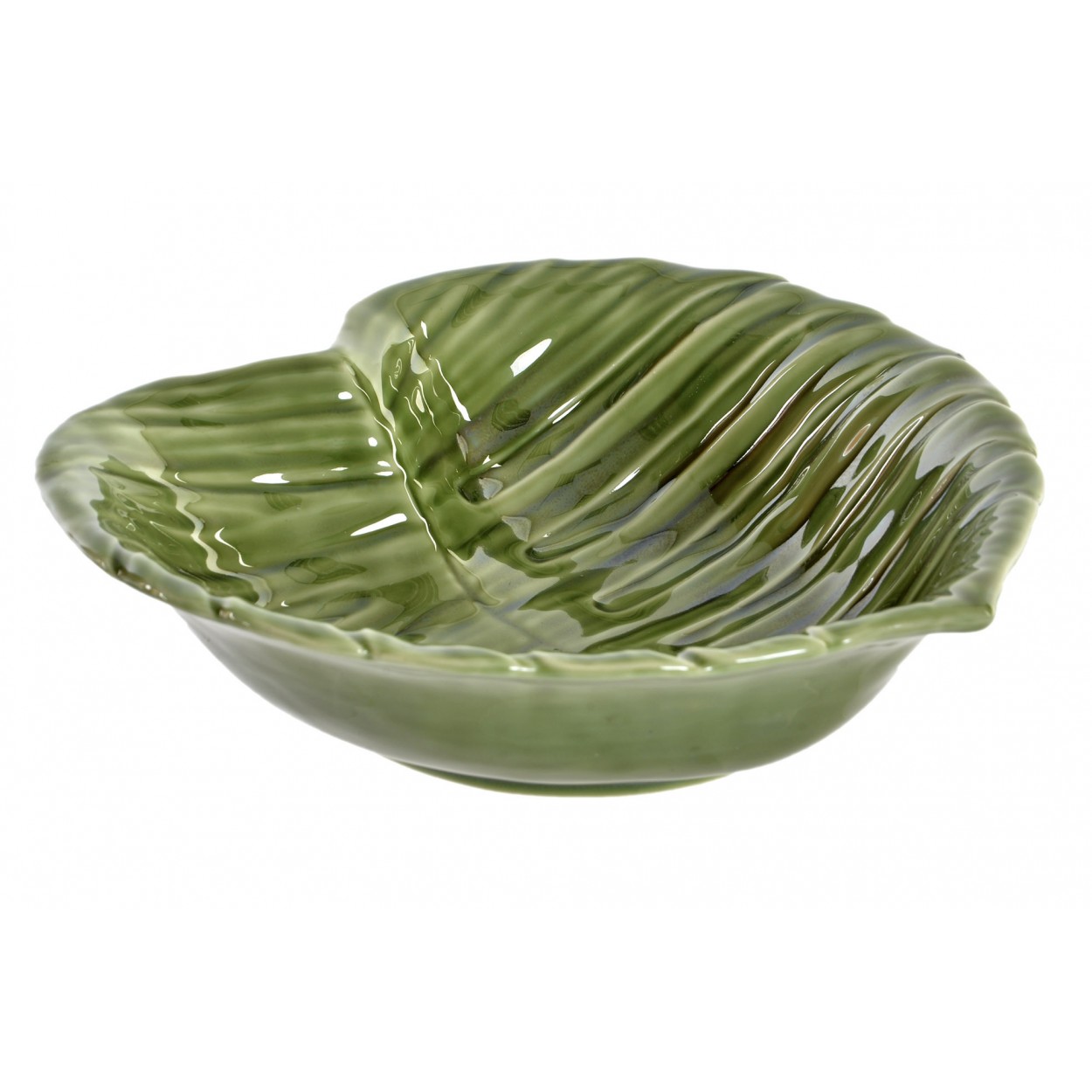 Centro de Mesa Decorativo Moderno de Porcelana. Diseño en forma de Hoja Verde Tropical  23X24X7 cm.- Hogar y Más-