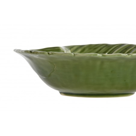 Centro de Mesa Decorativo Moderno de Porcelana. Diseño en forma de Hoja Verde Tropical  23X24X7 cm.- Hogar y Más-