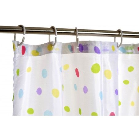 Rideau de salle de Bain/Douche avec des Points multi-couleur, Design Original et Amusant. Avec une Expression Joyeuse "Tout va