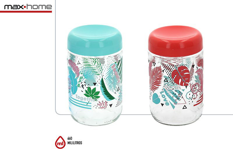 Glass jar for Canning with Lid, for Cooking, Capacity of 660ML. Original design with Tropical style - Home and More