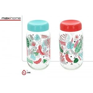 Glass jar for Canning with Lid, for Cooking, with a Capacity of 1L. Original design with Tropical style -Home and More