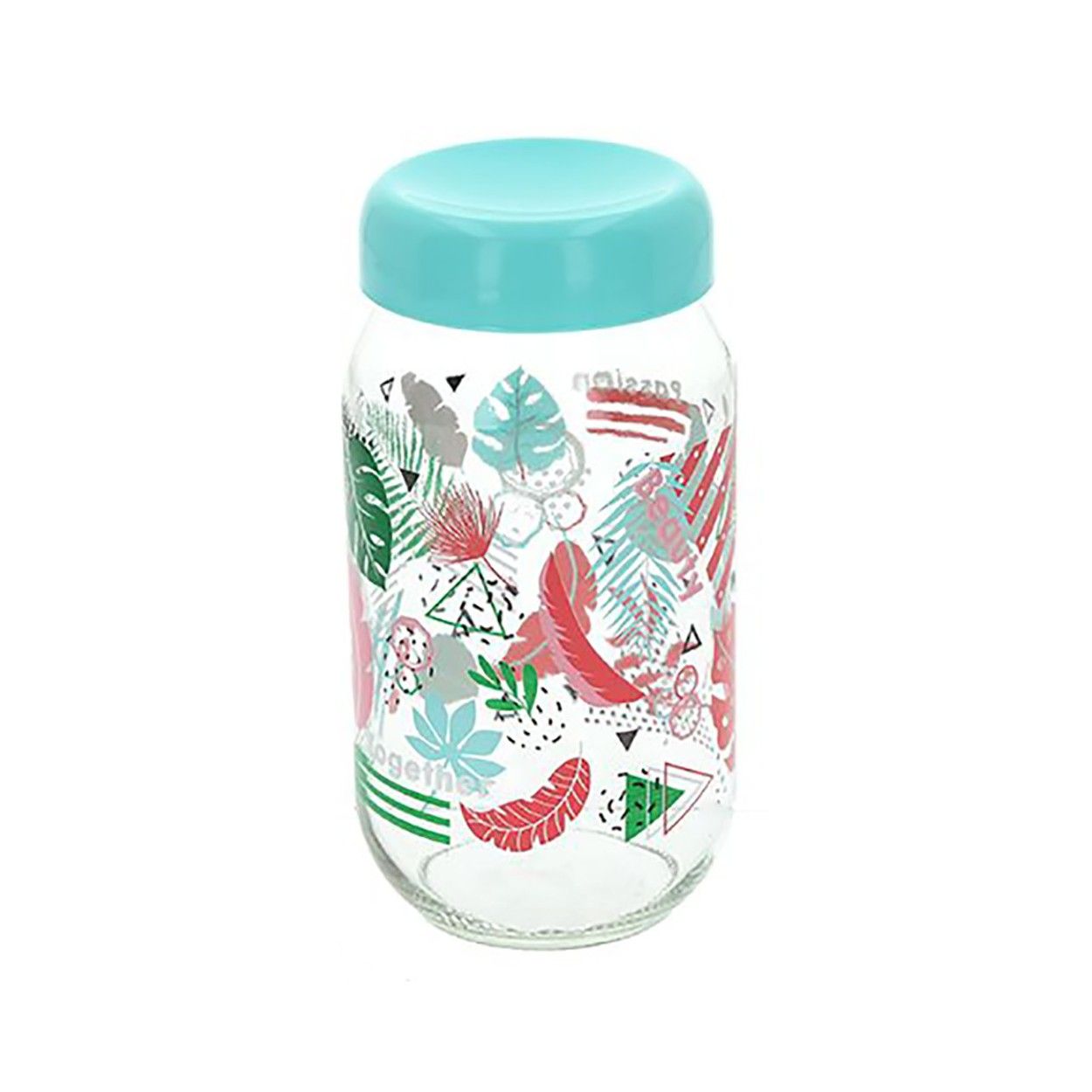Glass jar for Canning with Lid, for Cooking, with a Capacity of 1L. Original design with Tropical style -Home and More