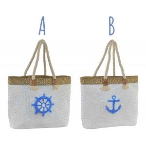 Borsa da spiaggia/navicella, di Grandi dimensioni, con Maniglie di Corda. Design Estate, con stile Marinaro (45cm X 36cm X