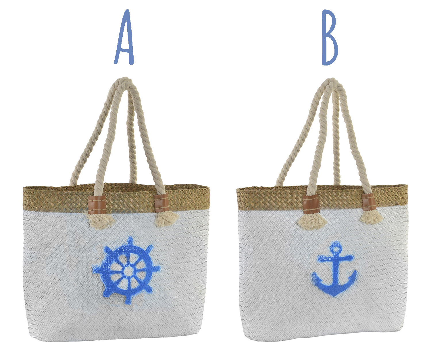 Borsa da spiaggia/navicella, di Grandi dimensioni, con Maniglie di Corda. Design Estate, con stile Marinaro (45cm X 36cm X