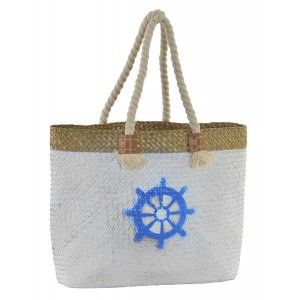 Borsa da spiaggia/navicella, di Grandi dimensioni, con Maniglie di Corda. Design Estate, con stile Marinaro (45cm X 36cm X