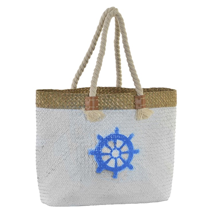 Beach bag/carry Cot, Large, with Handles of Rope. Design Summer, with Seafaring style (45cm X 36cm X 14cm) - Home and More
