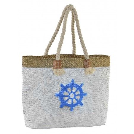 Beach bag/carry Cot, Large, with Handles of Rope. Design Summer, with Seafaring style (45cm X 36cm X 14cm) - Home and More