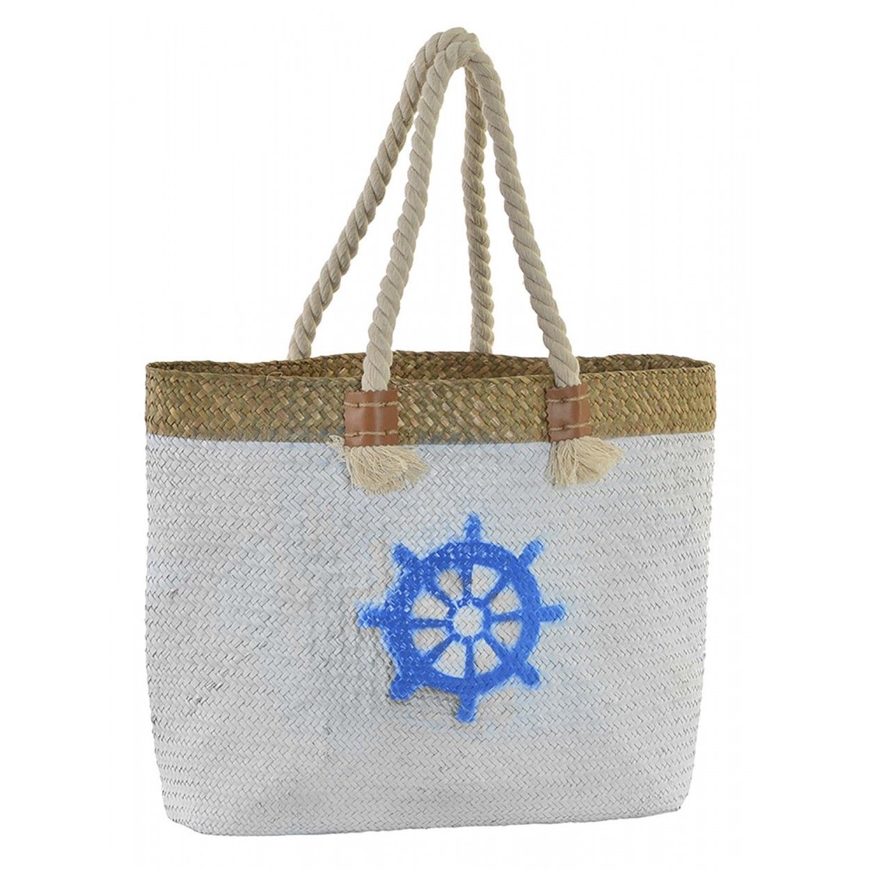 Borsa da spiaggia/navicella, di Grandi dimensioni, con Maniglie di Corda. Design Estate, con stile Marinaro (45cm X 36cm X