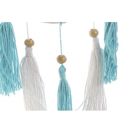 Dreamcatcher necklace, with Fringes and Beads, color White and Blue. Design of a Mandala, with Ethnic style/Boho - Home and More