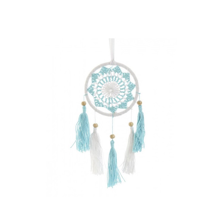 Dreamcatcher collana con Frange e Perline, colore Bianco e Blu. Progettazione di un Mandala, in stile Etnico/Boho - Casa e