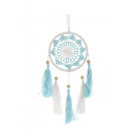 Atrapasueños Colgante, con Flecos y Cuentas, de color Blanco y Azul. Diseño de Mandala, con estilo Étnico/Boho - Hogar y Más