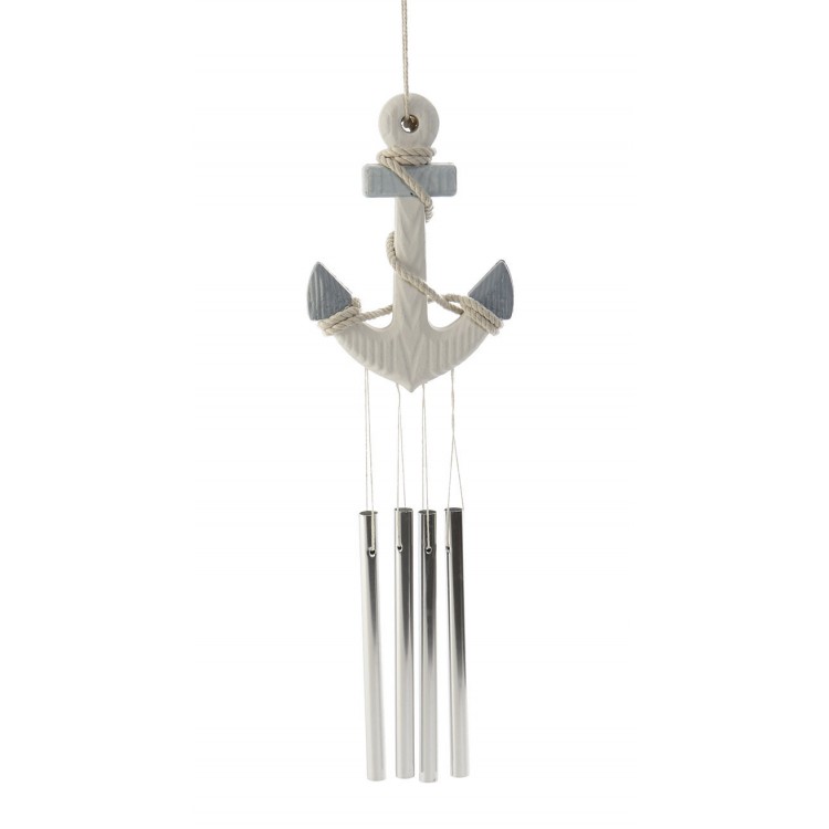 Avisador Puerta, Ancla Decorativa de Madera. Decoración Marinera con Tubos Musicales de Metal 12X3X50