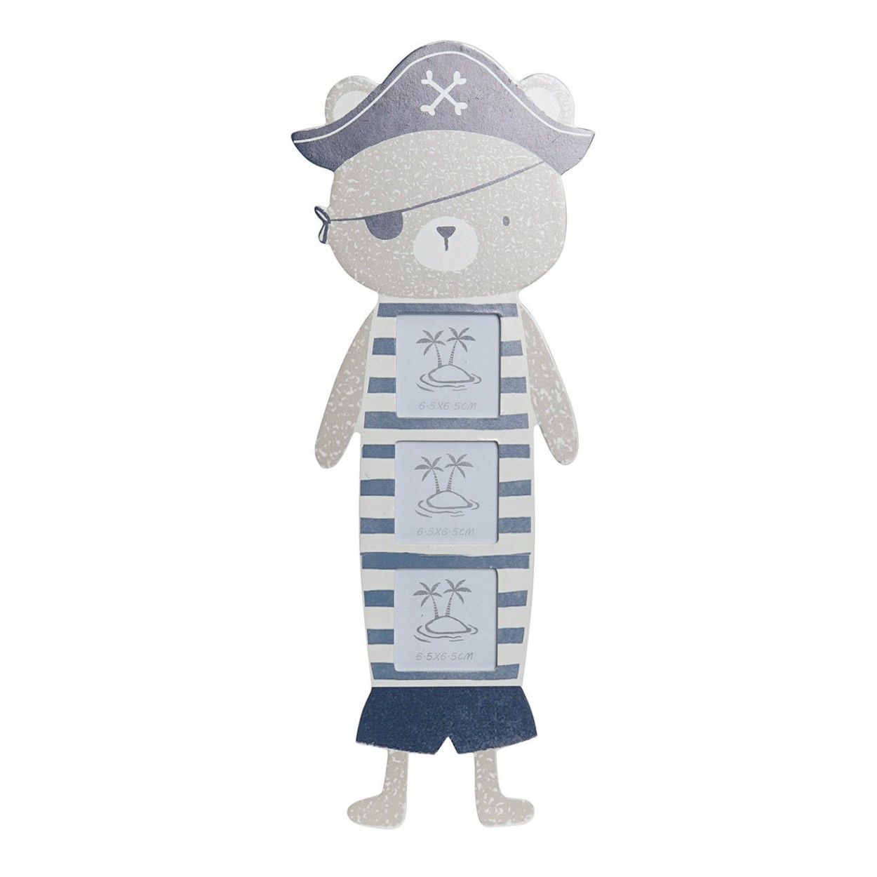 Photo frame Multiple Children, Wooden Wall. Design Teddy bear Pirate Blue 16X1X42 6,5X6,5 cm